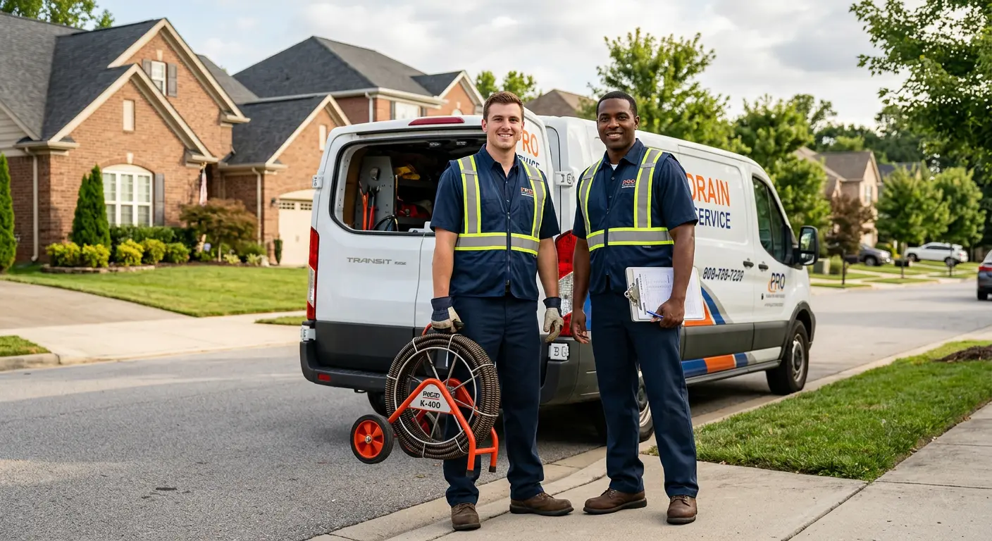 Sewer and drain service team with equipment ready for work in Harahan